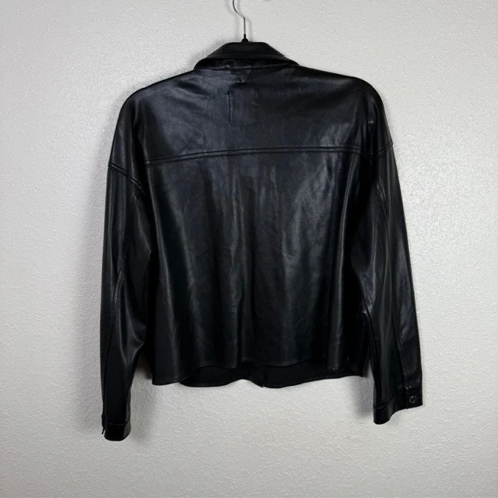 Zara Faux Leather Overshirt Jacket Button Front Pockets Super Soft Black Small